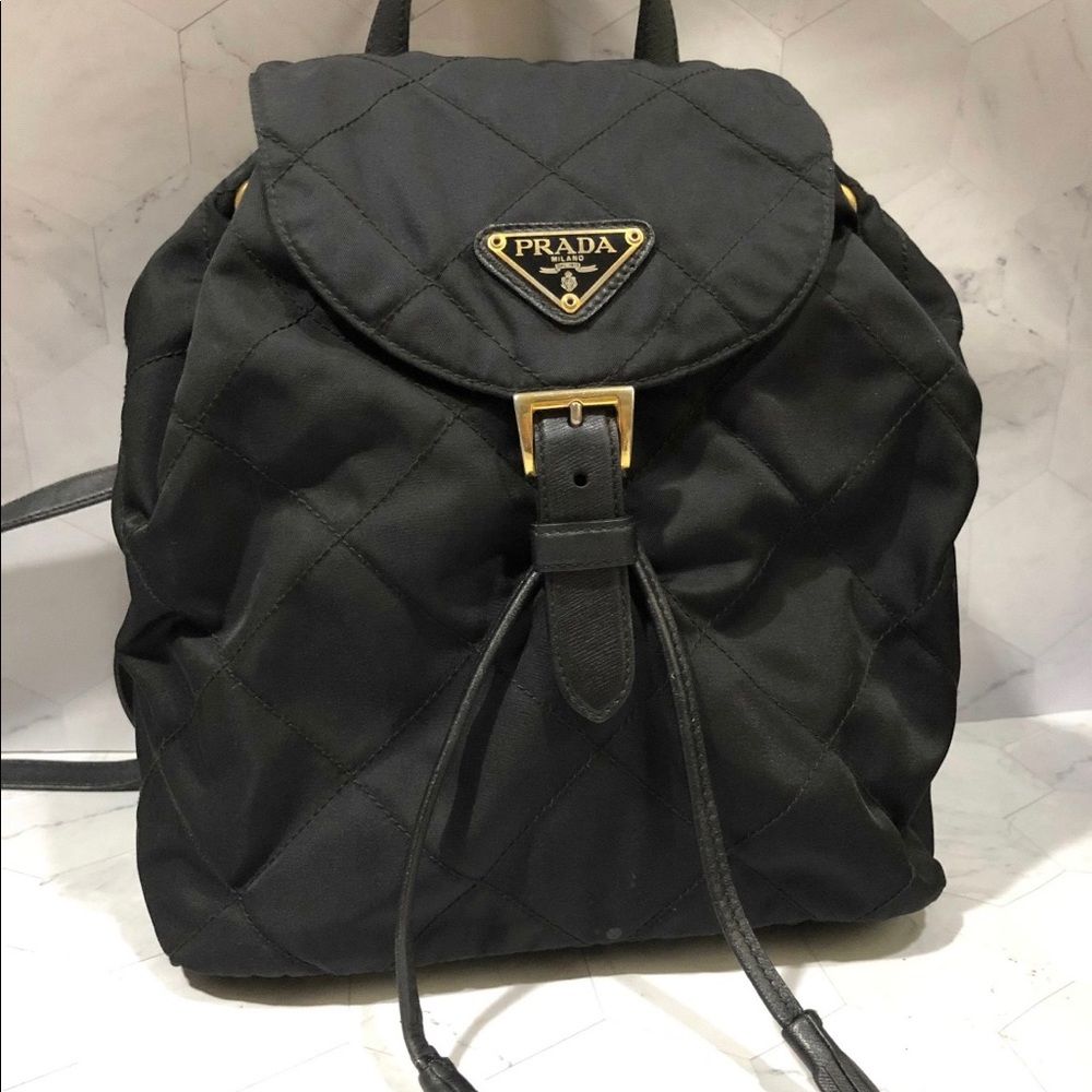 Vintage Prada Backpack Black Nylon & Leather Medium Size